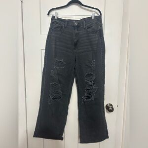 SO Charcoal Distressed Wide Leg Jeans